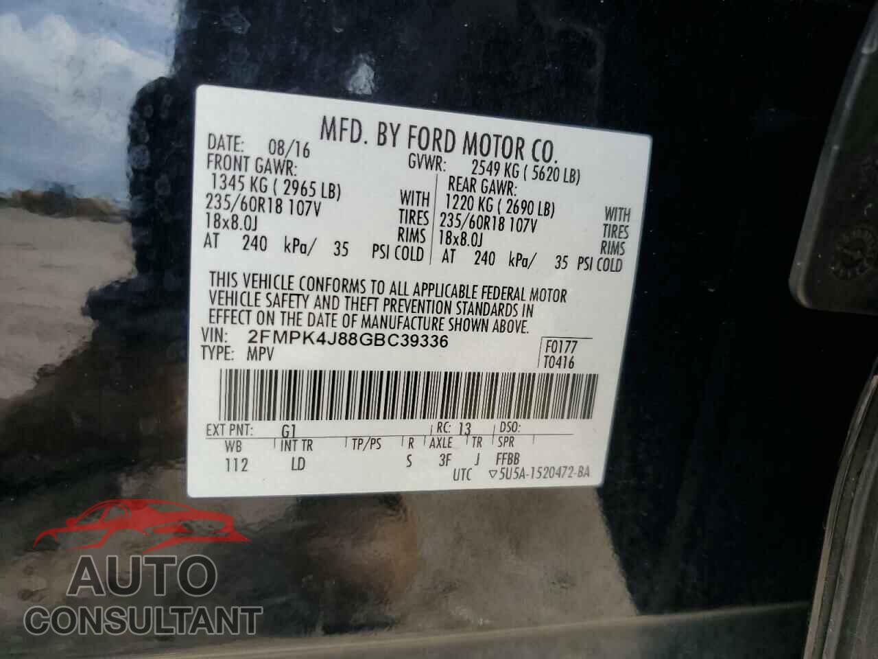 FORD EDGE 2016 - 2FMPK4J88GBC39336