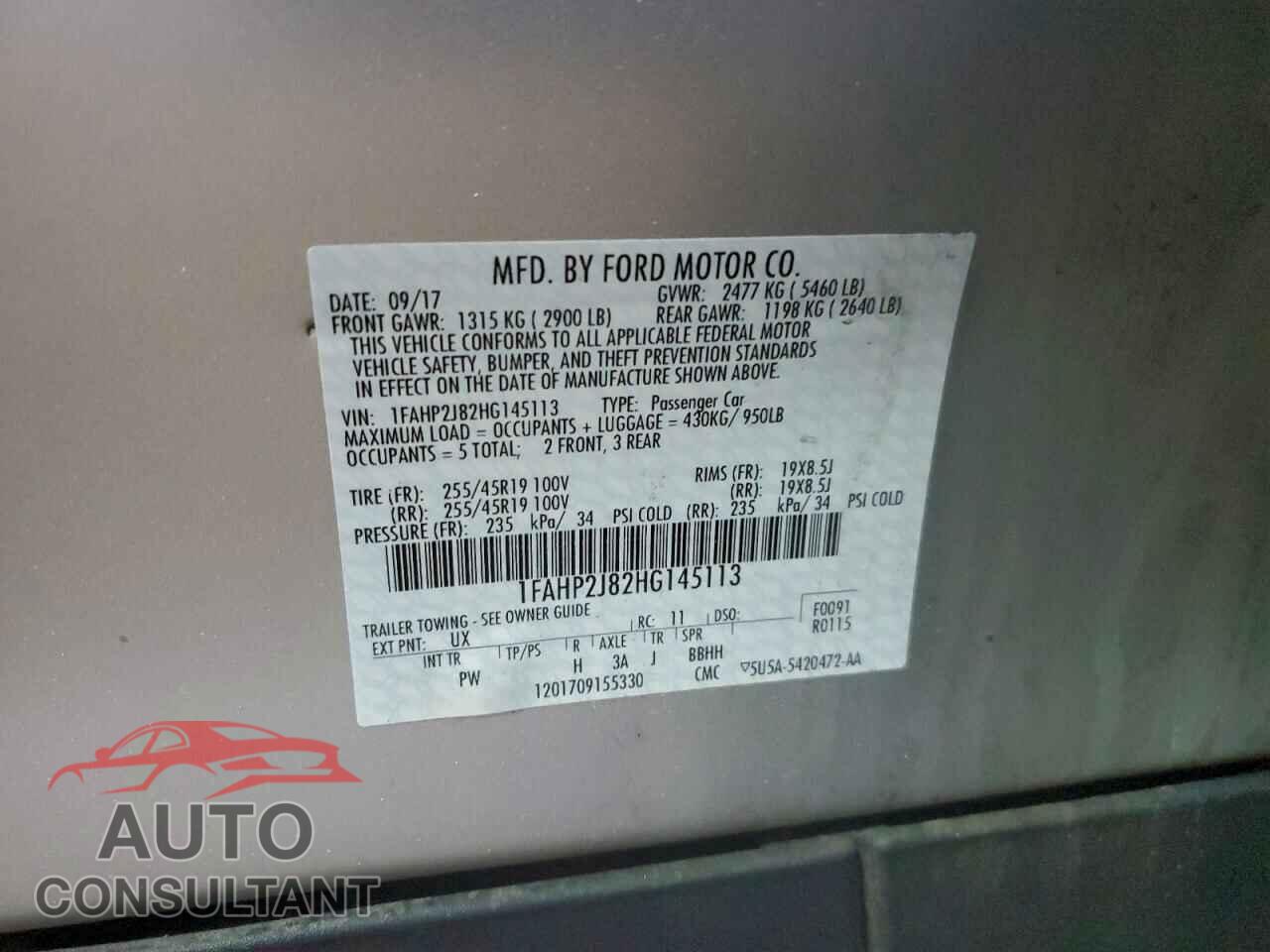 FORD TAURUS 2017 - 1FAHP2J82HG145113