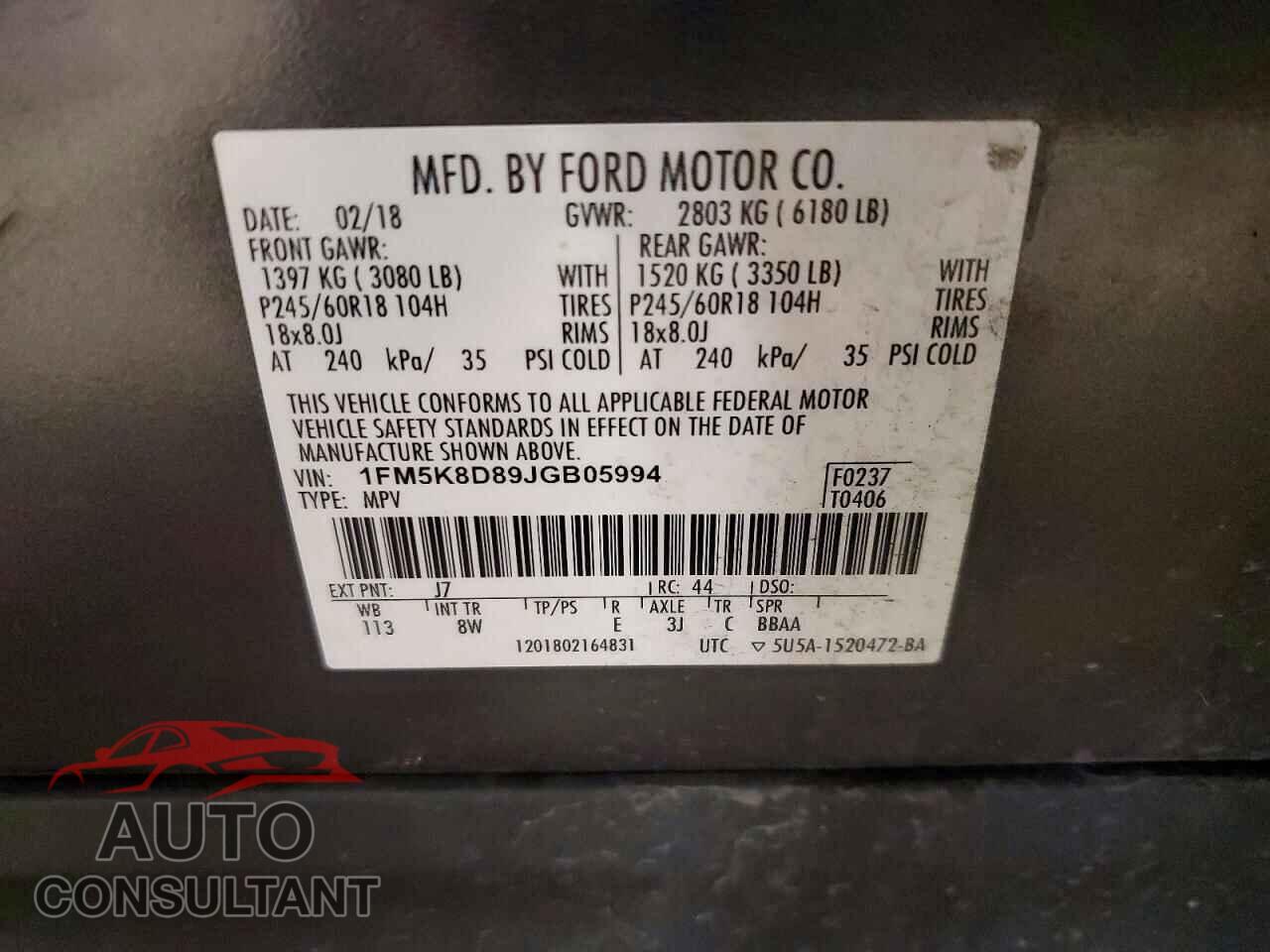 FORD EXPLORER 2018 - 1FM5K8D89JGB05994