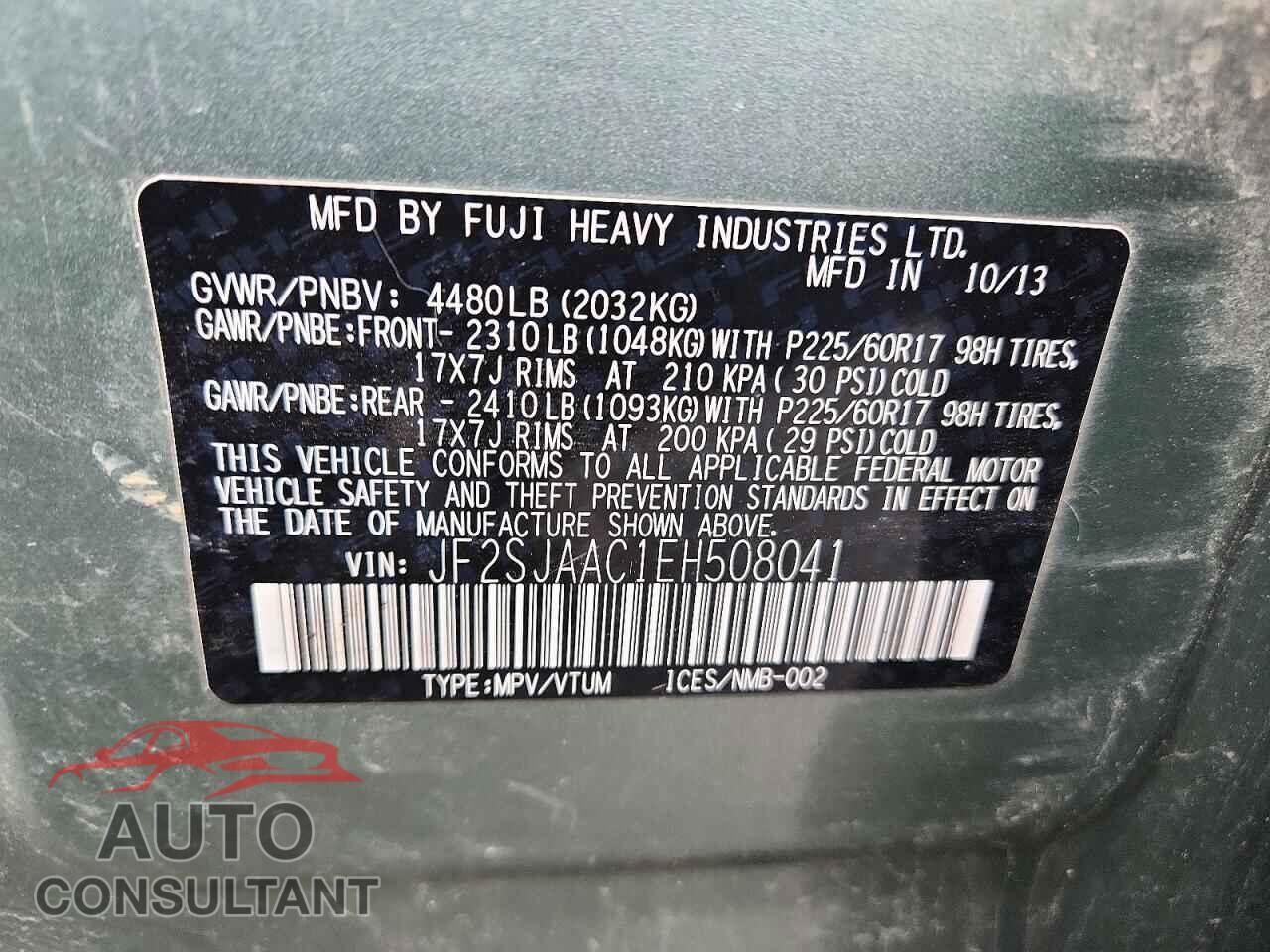 SUBARU FORESTER 2014 - JF2SJAAC1EH508041
