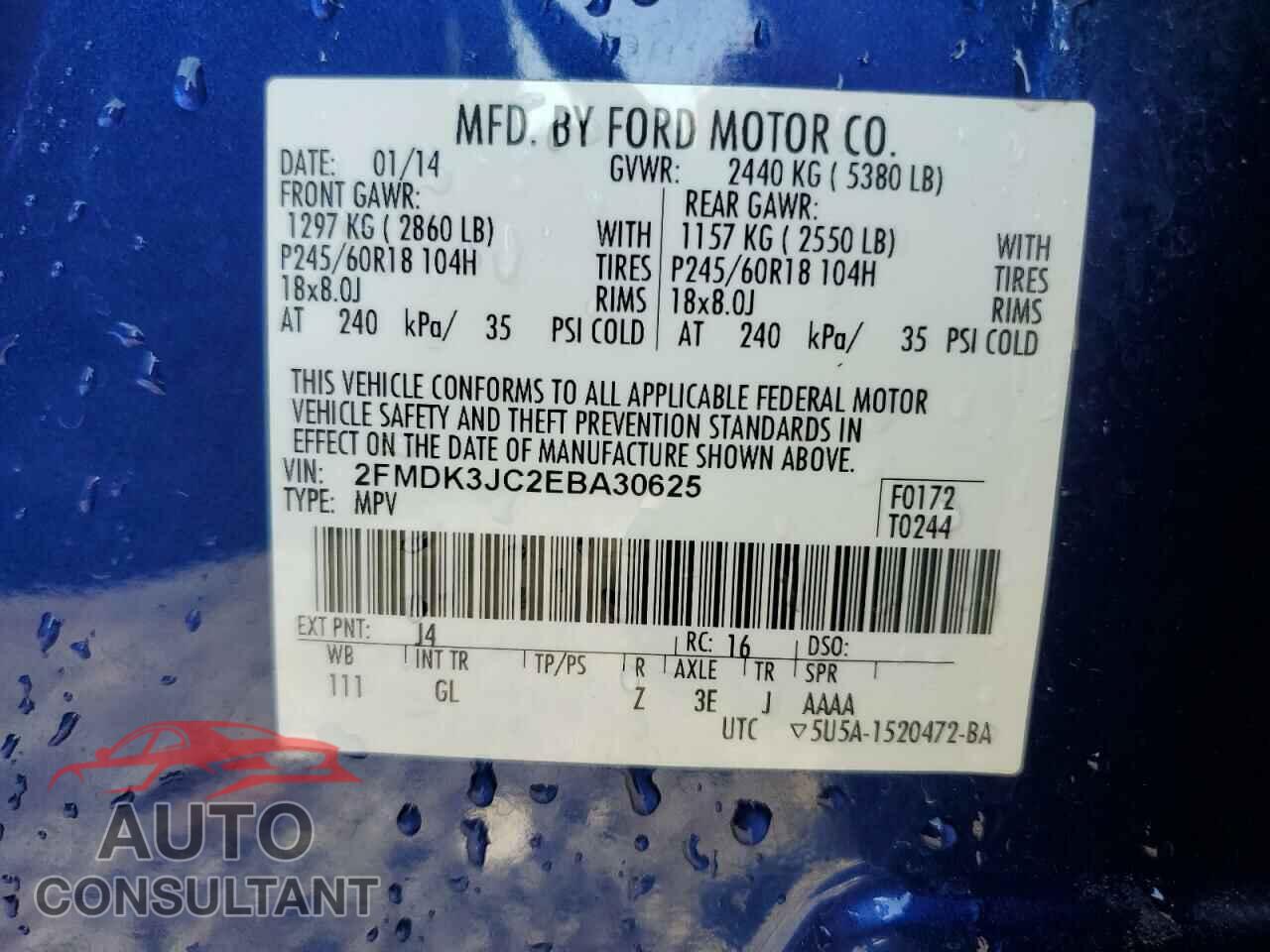 FORD EDGE 2014 - 2FMDK3JC2EBA30625