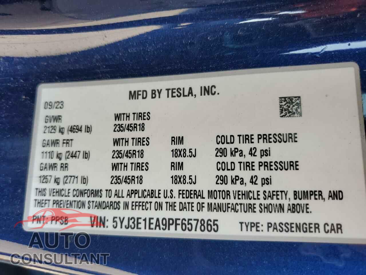 TESLA MODEL 3 2023 - 5YJ3E1EA9PF657865
