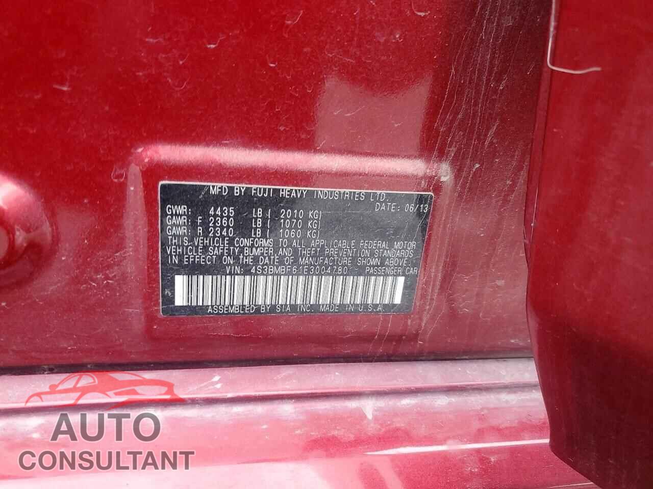 SUBARU LEGACY 2014 - 4S3BMBF61E3004780