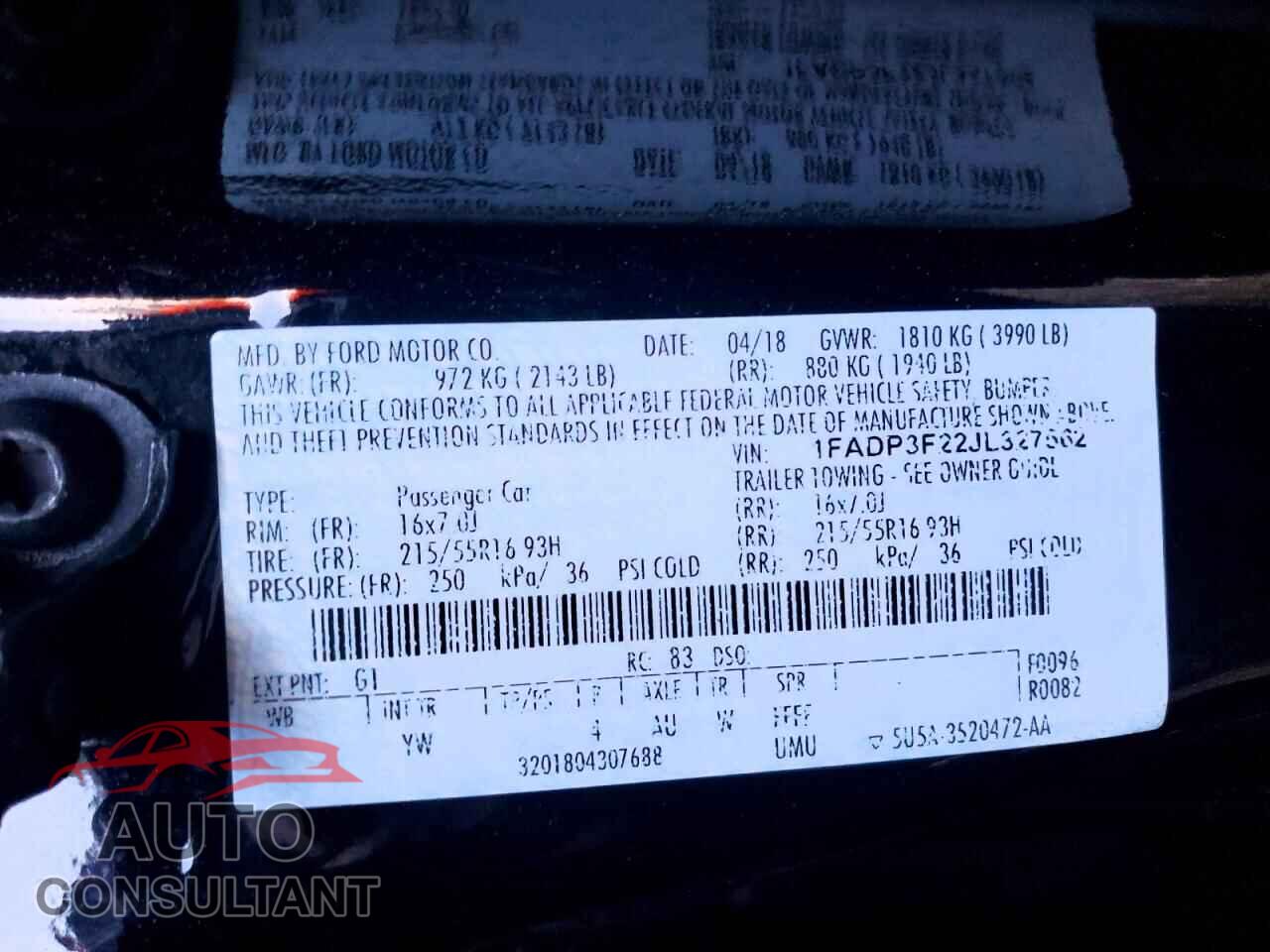FORD FOCUS 2018 - 1FADP3F22JL327562