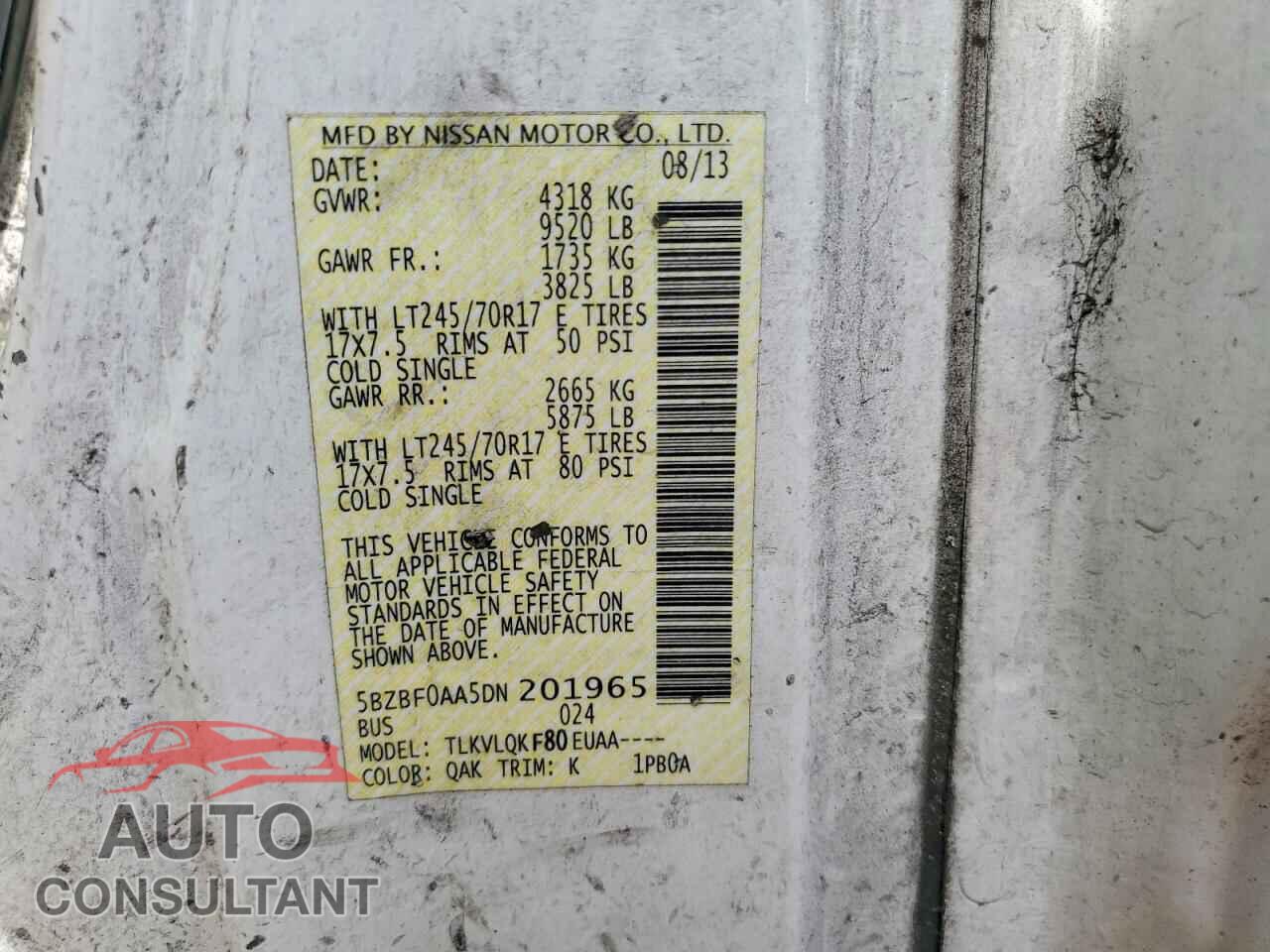NISSAN NV 2013 - 5BZBF0AA5DN201965