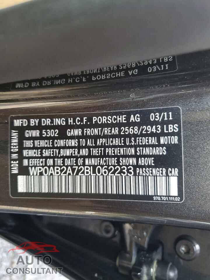 PORSCHE PANAMERA 2011 - WP0AB2A72BL062233