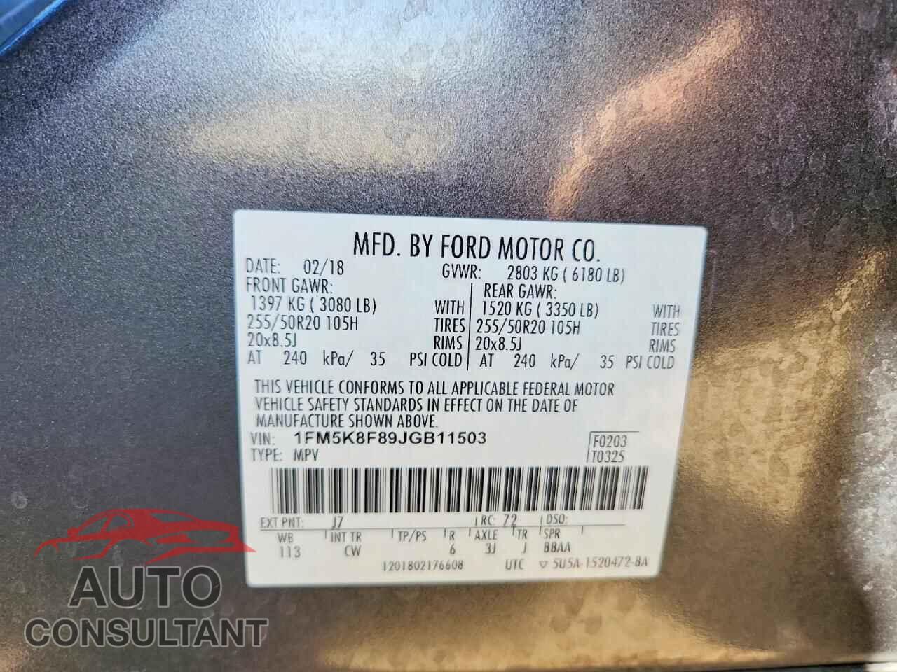 FORD EXPLORER 2018 - 1FM5K8F89JGB11503