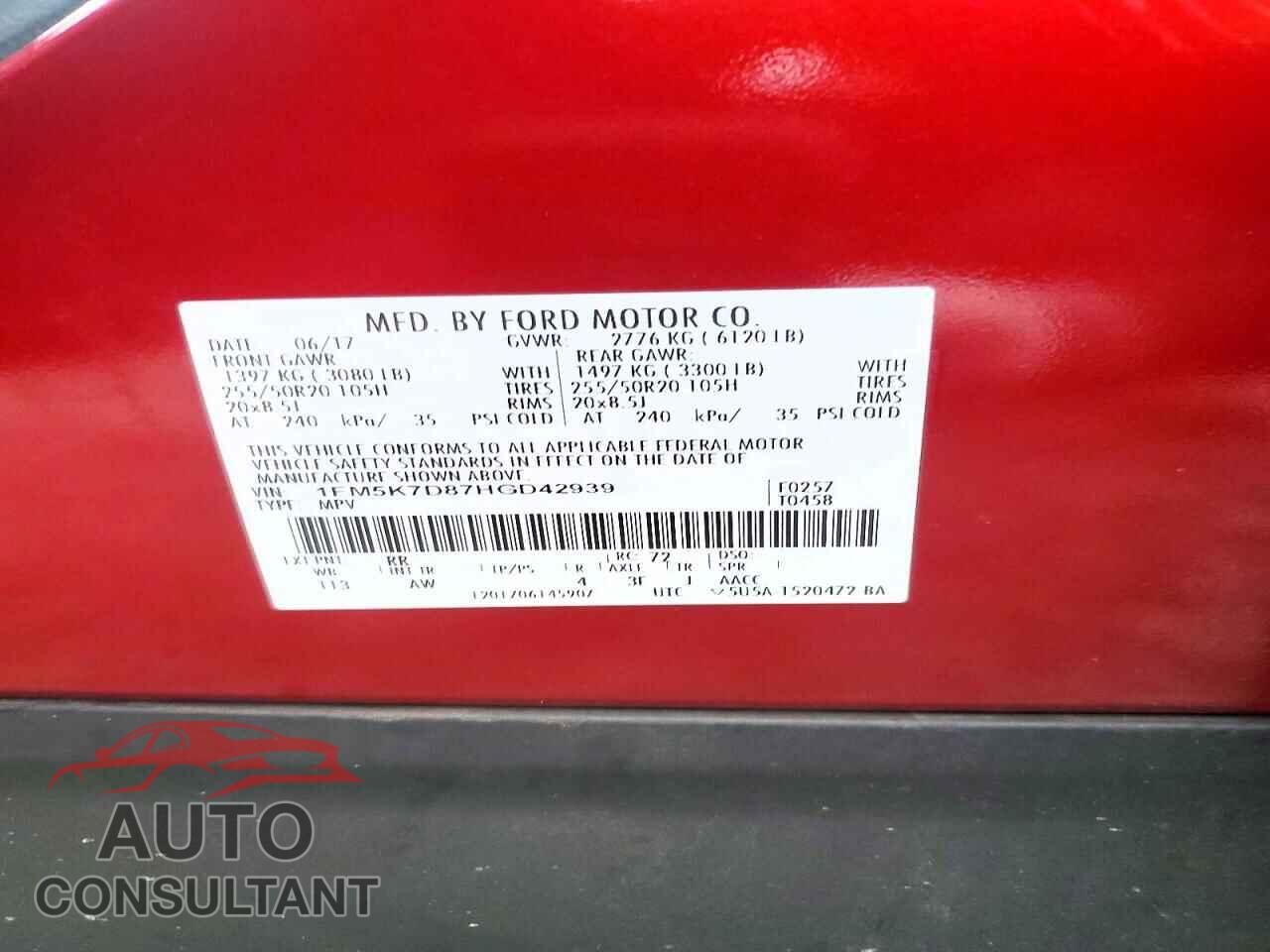 FORD EXPLORER 2017 - 1FM5K7D87HGD42939