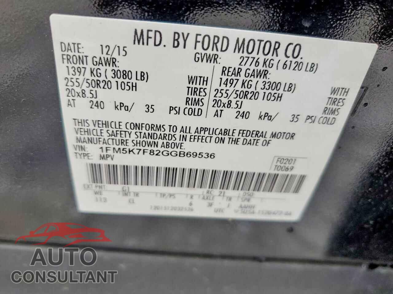 FORD EXPLORER 2016 - 1FM5K7F82GGB69536