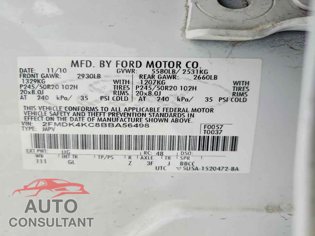 FORD EDGE 2011 - 2FMDK4KC8BBA56498