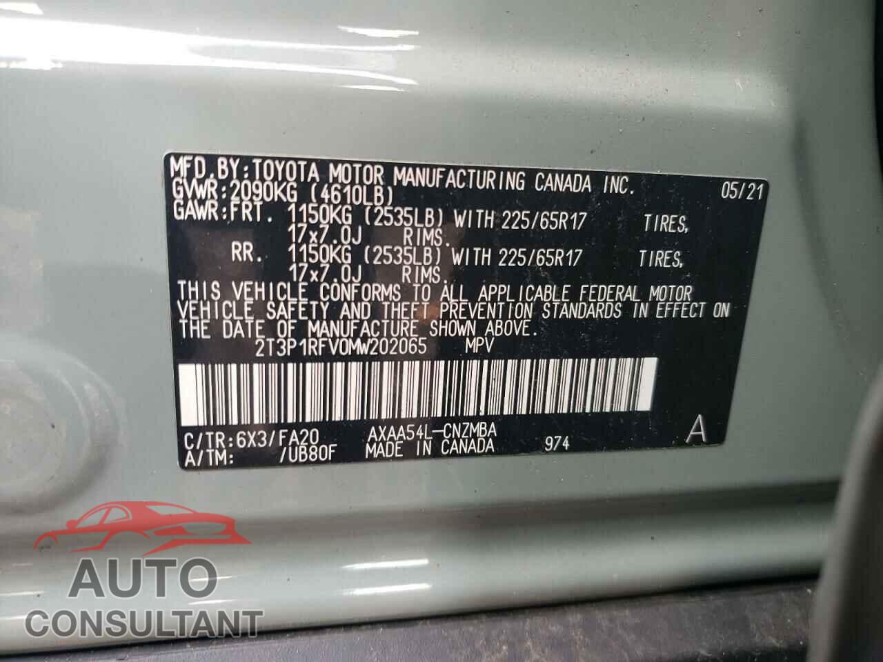 TOYOTA RAV4 2021 - 2T3P1RFV0MW202065