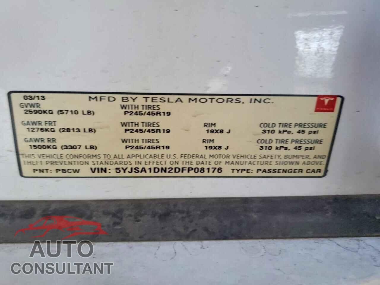 TESLA MODEL S 2013 - 5YJSA1DN2DFP08176