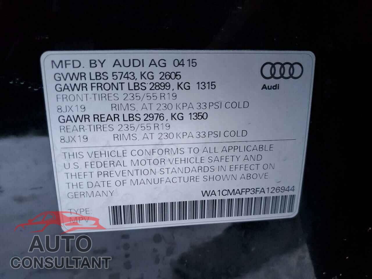 AUDI Q5 2015 - WA1CMAFP3FA126944