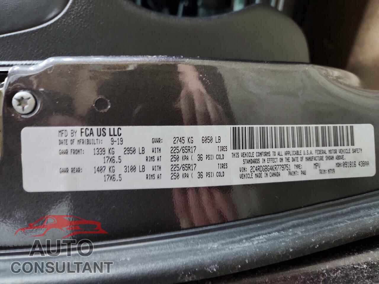 DODGE CARAVAN 2019 - 2C4RDGBG4KR779751