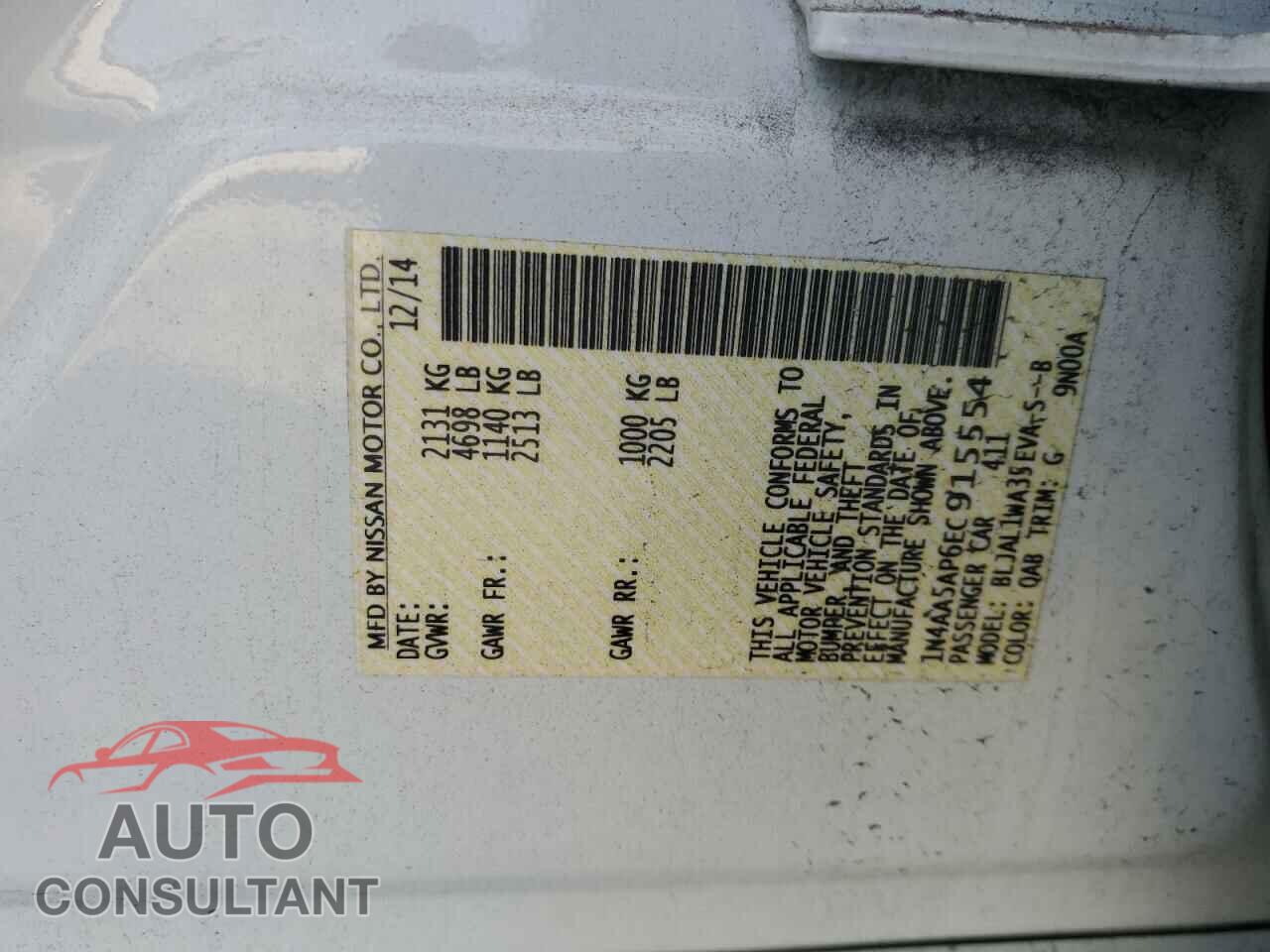 NISSAN MAXIMA 2014 - 1N4AA5AP6EC915554