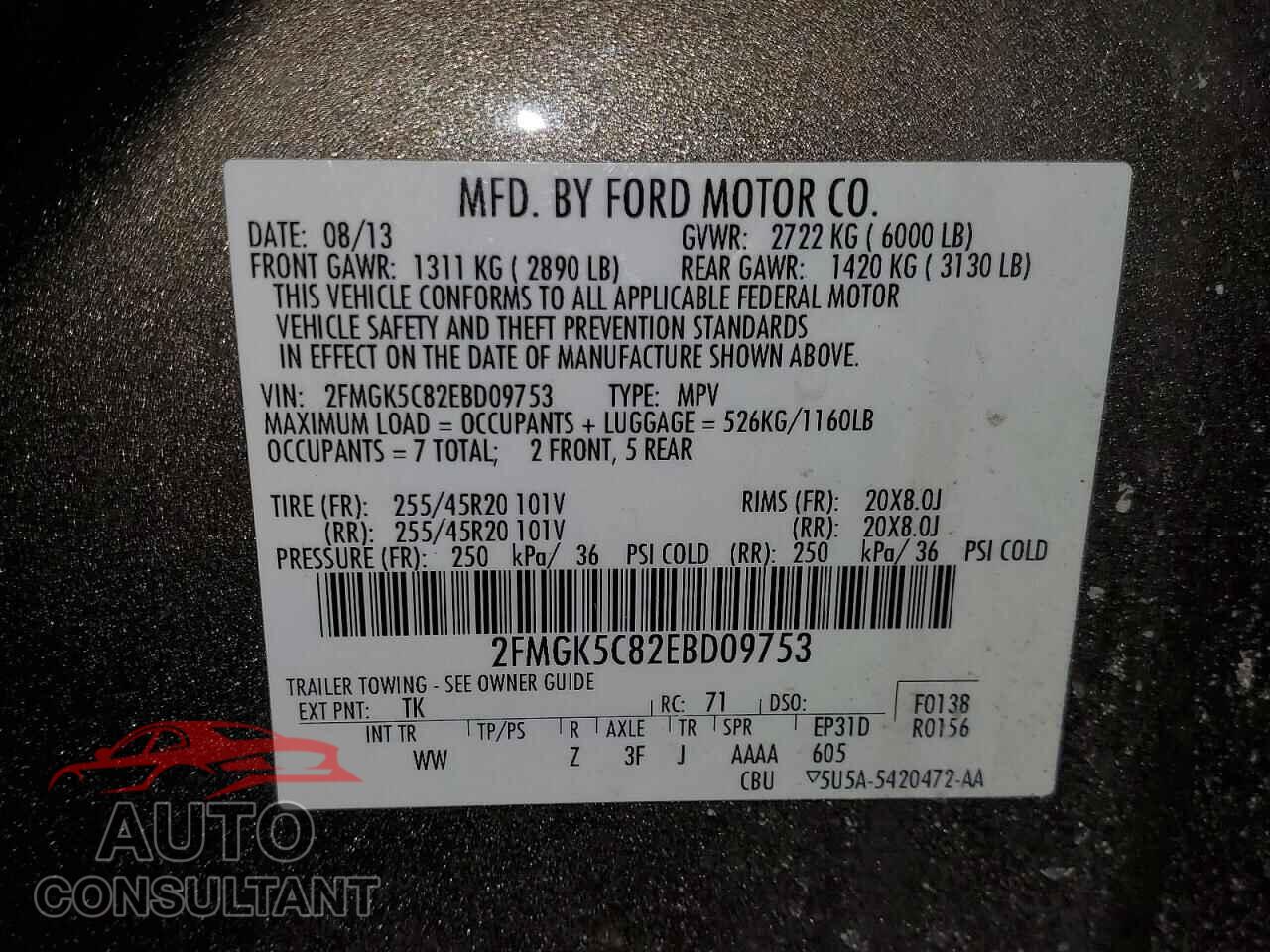 FORD FLEX 2014 - 2FMGK5C82EBD09753