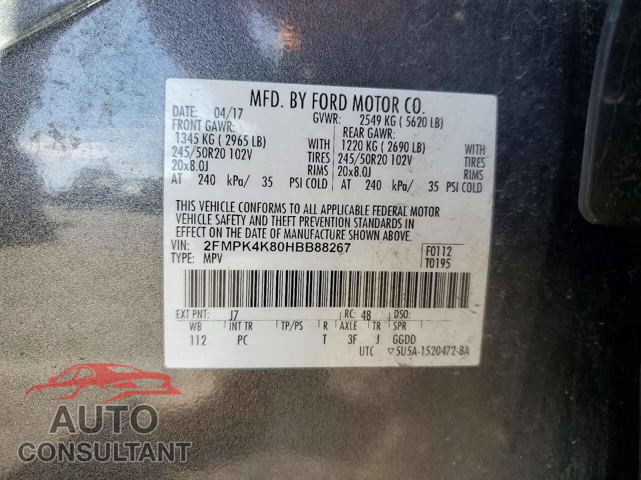 FORD EDGE 2017 - 2FMPK4K80HBB88267