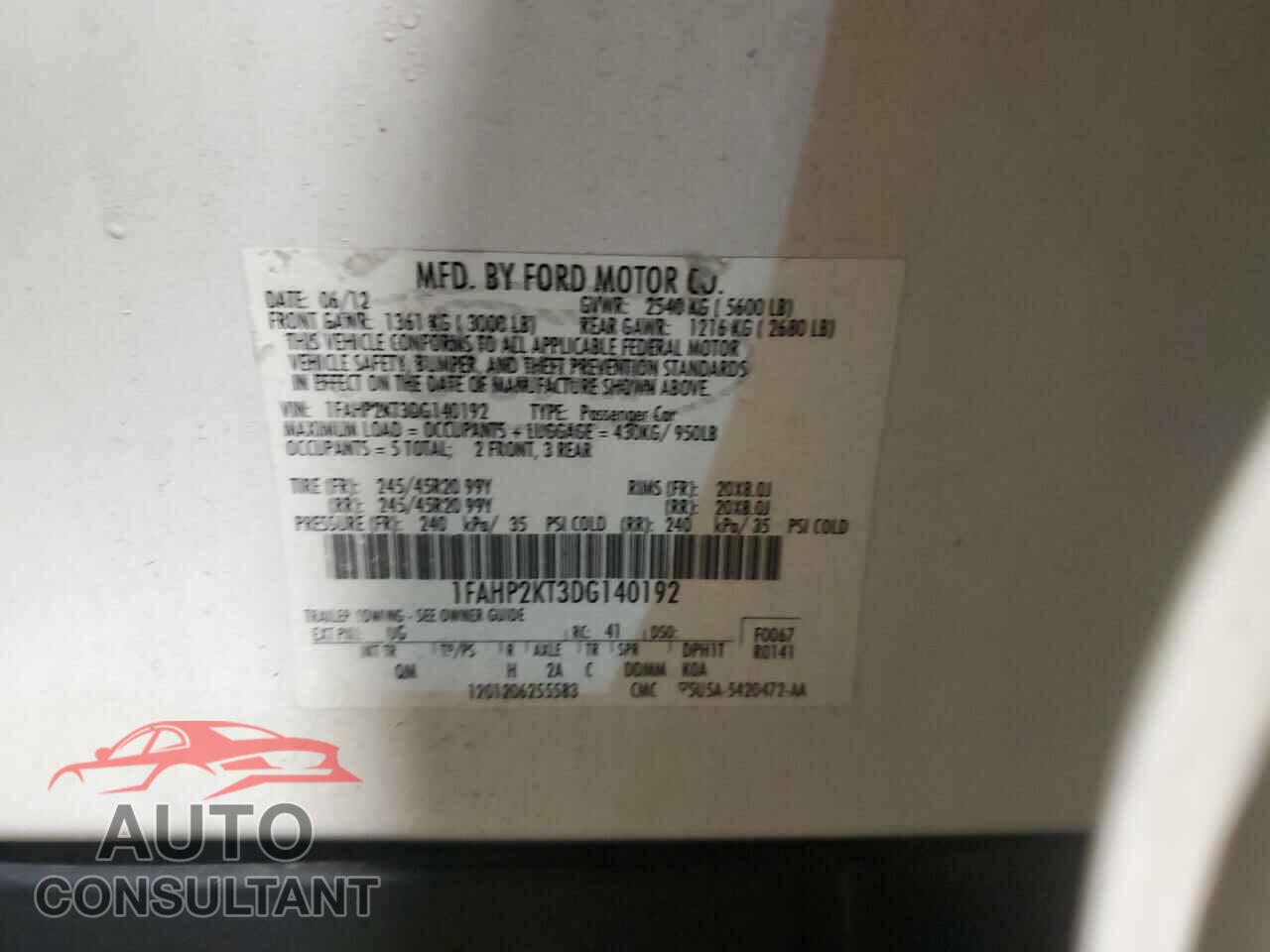 FORD TAURUS 2013 - 1FAHP2KT3DG140192