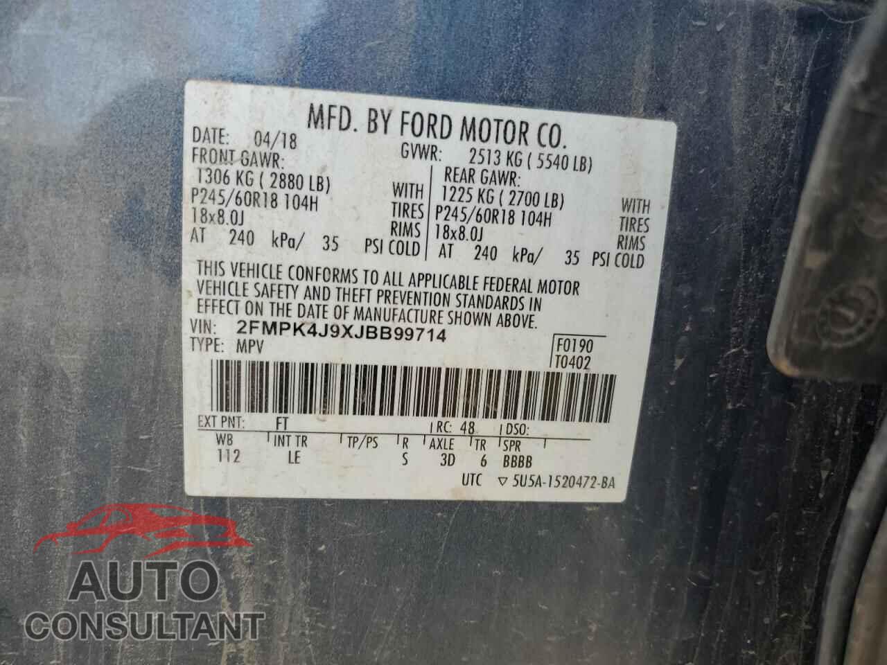 FORD EDGE 2018 - 2FMPK4J9XJBB99714