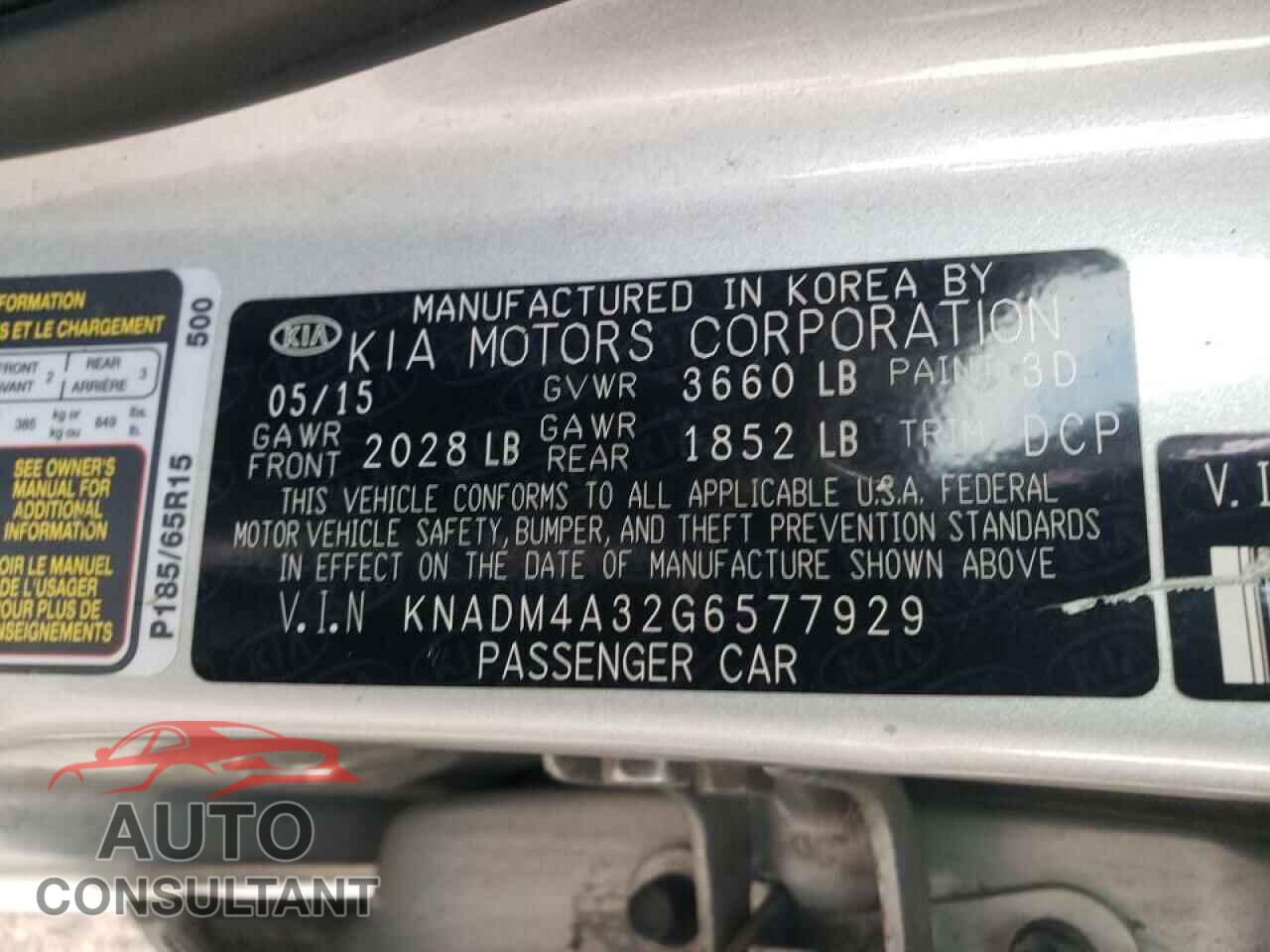 KIA RIO 2016 - KNADM4A32G6577929