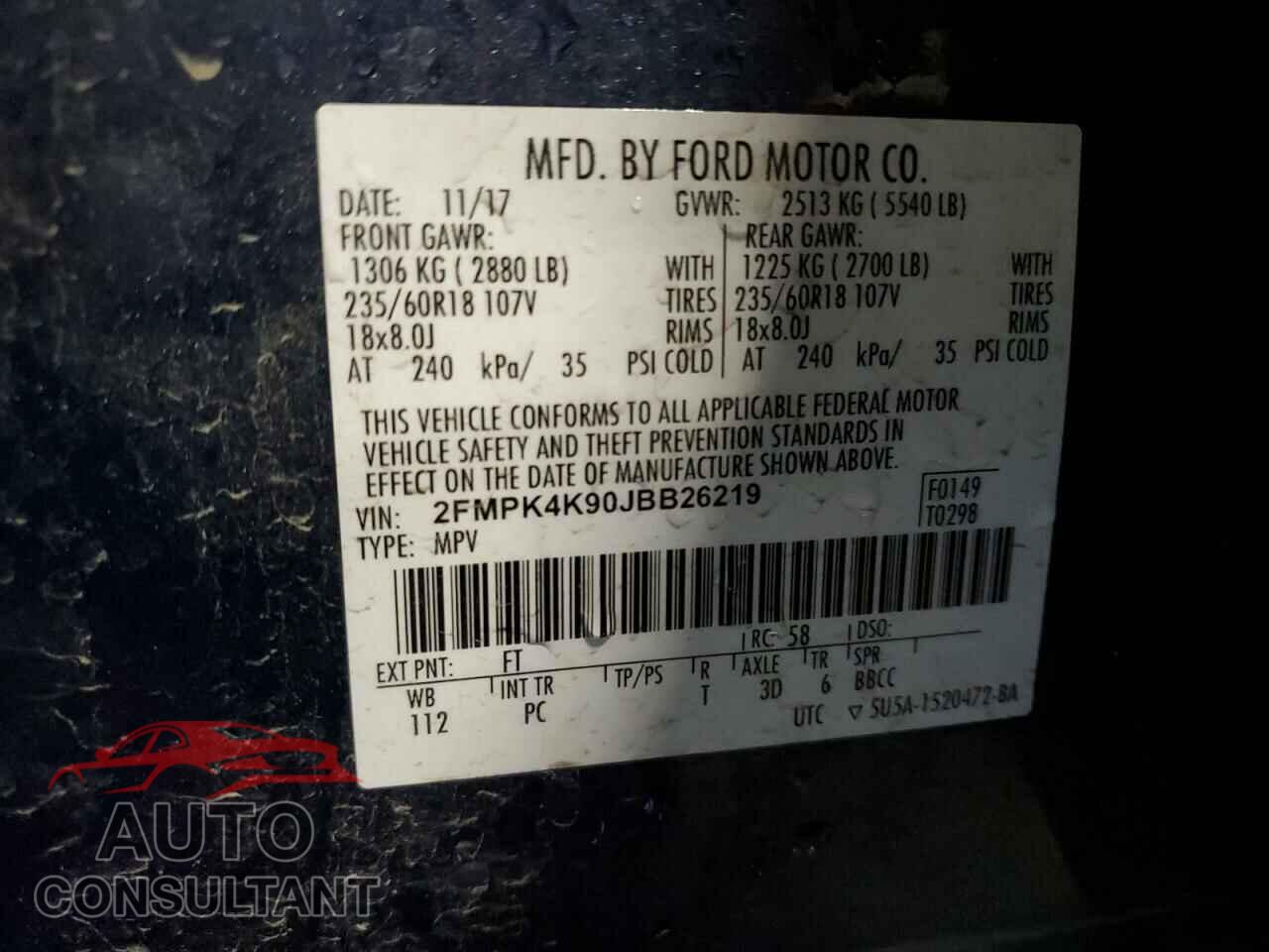 FORD EDGE 2018 - 2FMPK4K90JBB26219