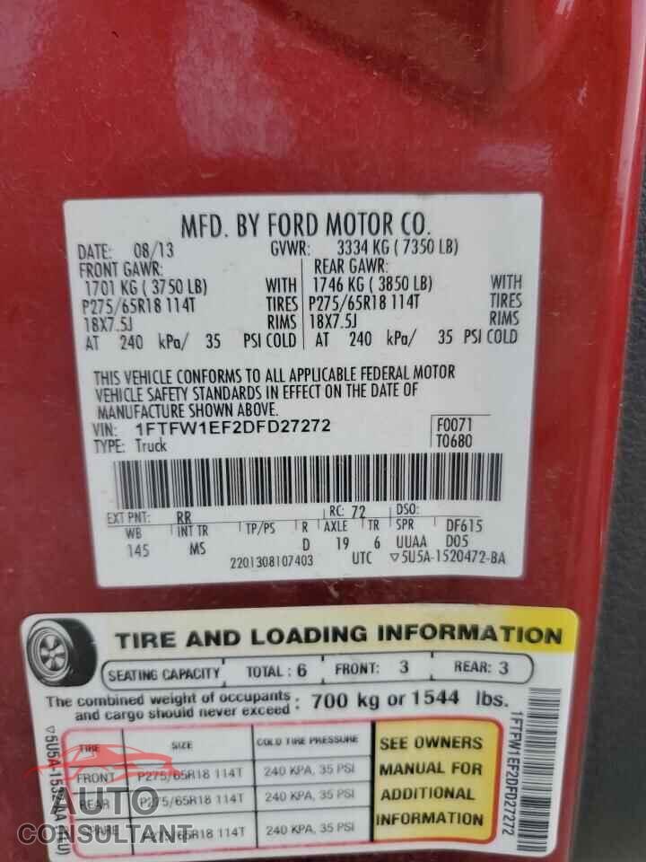 FORD F-150 2013 - 1FTFW1EF2DFD27272