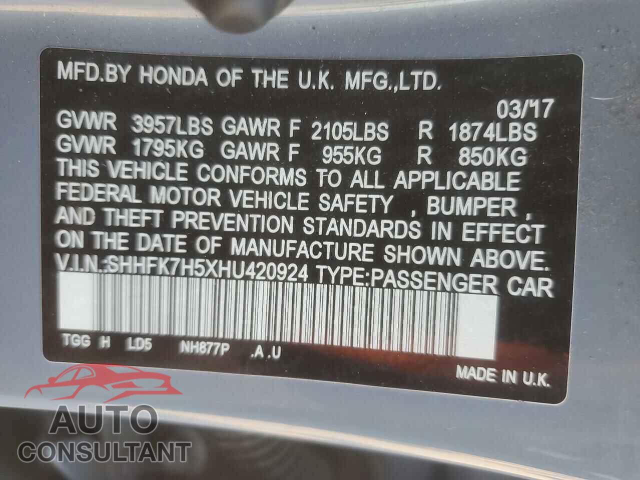 HONDA CIVIC 2017 - SHHFK7H5XHU420924