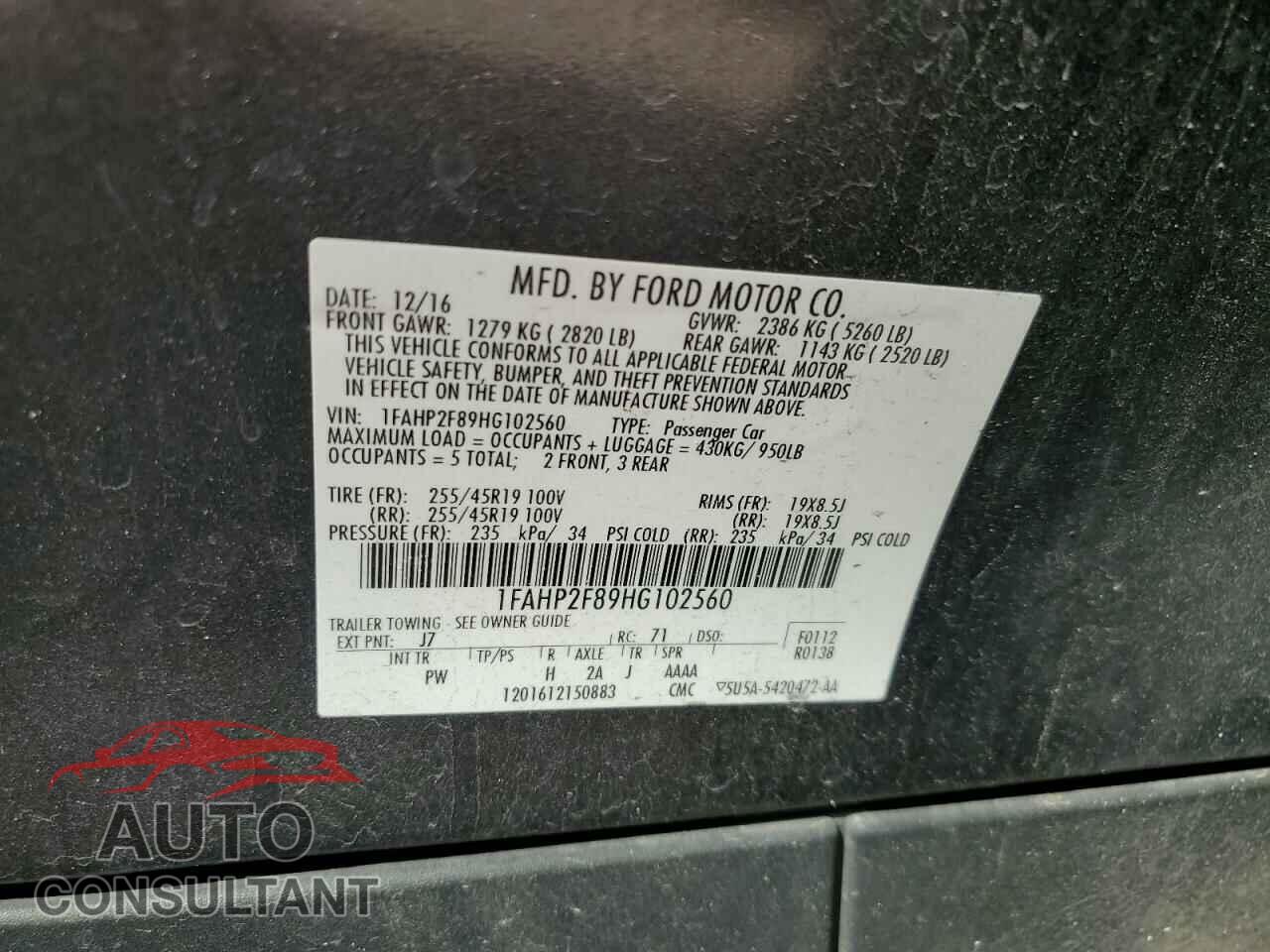 FORD TAURUS 2017 - 1FAHP2F89HG102560