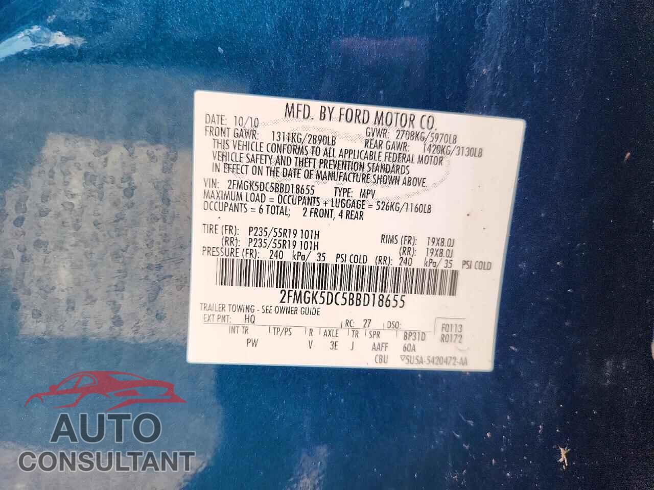 FORD FLEX 2011 - 2FMGK5DC5BBD18655
