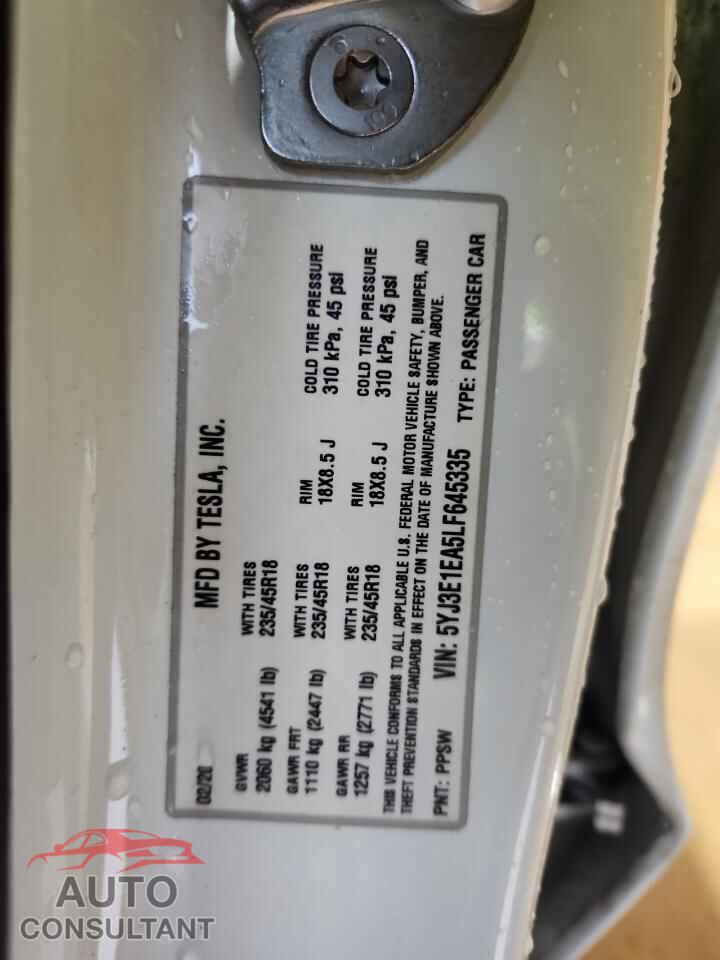 TESLA MODEL 3 2020 - 5YJ3E1EA5LF645335
