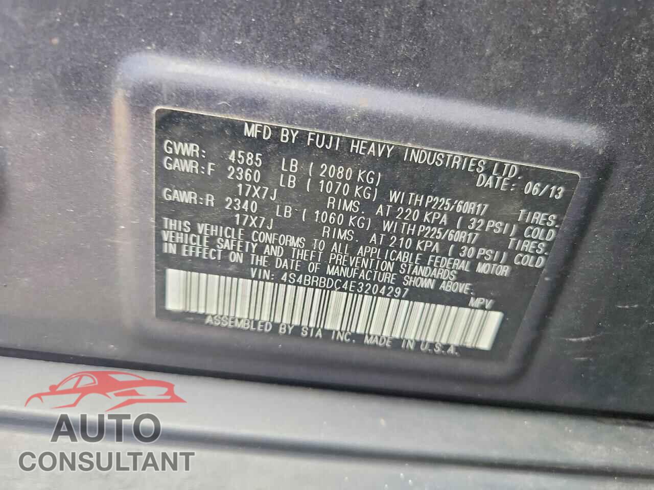 SUBARU OUTBACK 2014 - 4S4BRBDC4E3204297