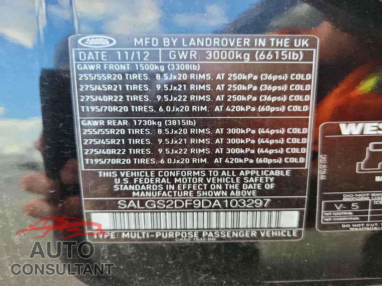 LAND ROVER RANGEROVER 2013 - SALGS2DF9DA103297