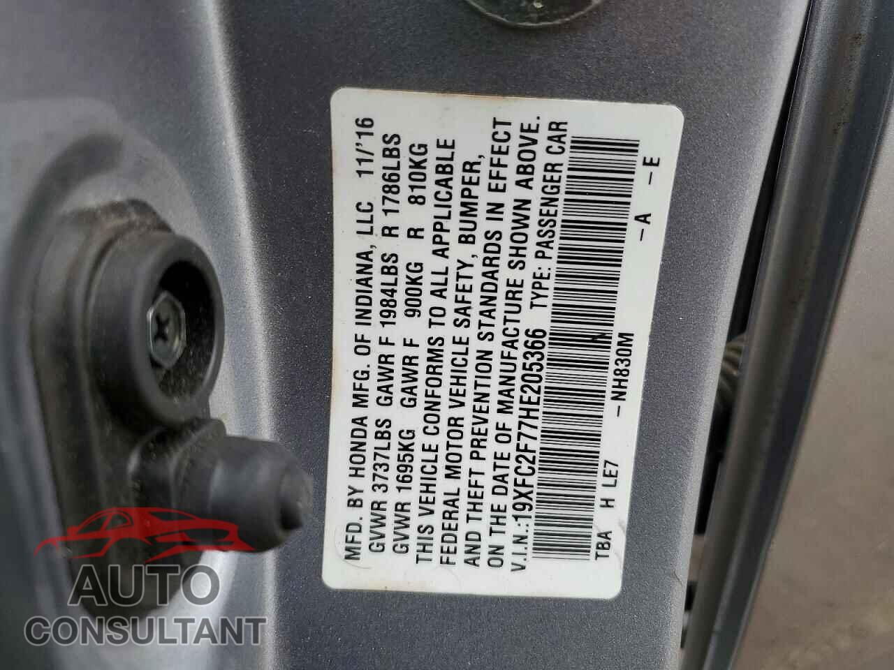 HONDA CIVIC 2017 - 19XFC2F77HE205366