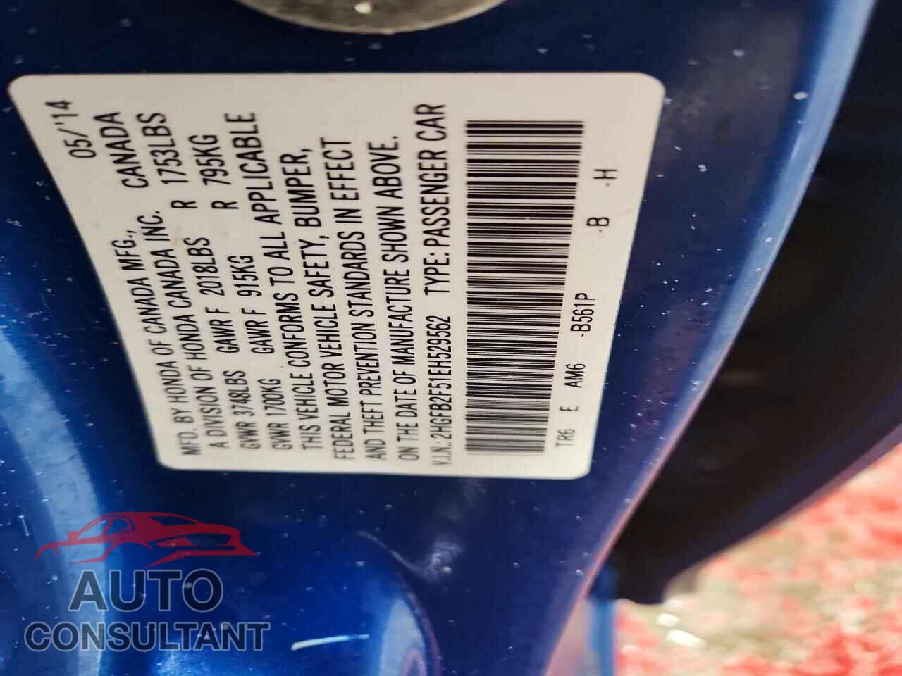 HONDA CIVIC 2014 - 2HGFB2F51EH529562