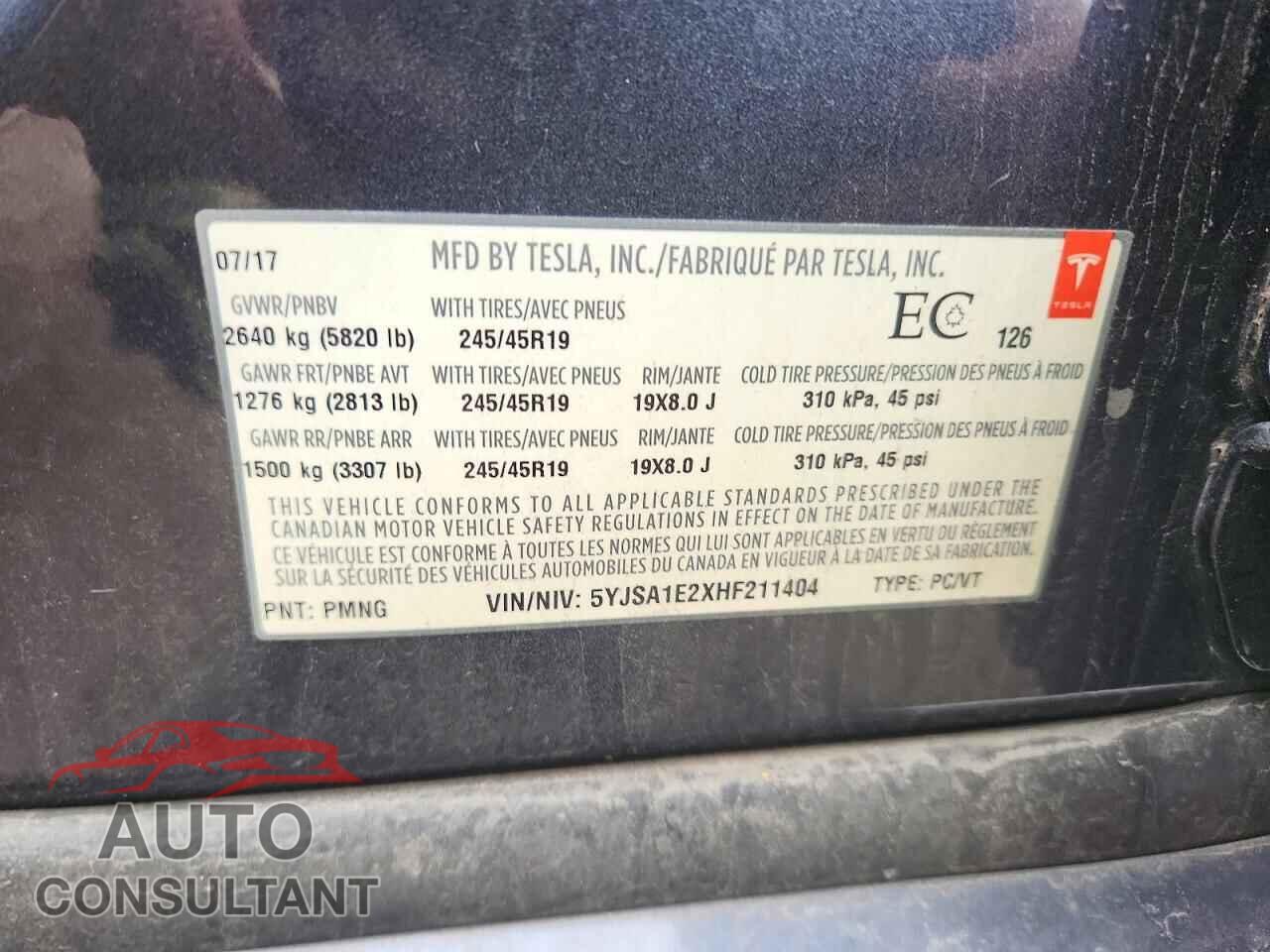 TESLA MODEL S 2017 - 5YJSA1E2XHF211404