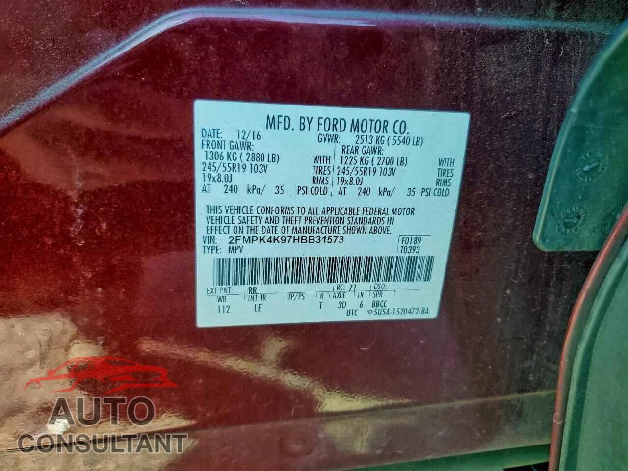 FORD EDGE 2017 - 2FMPK4K97HBB31573