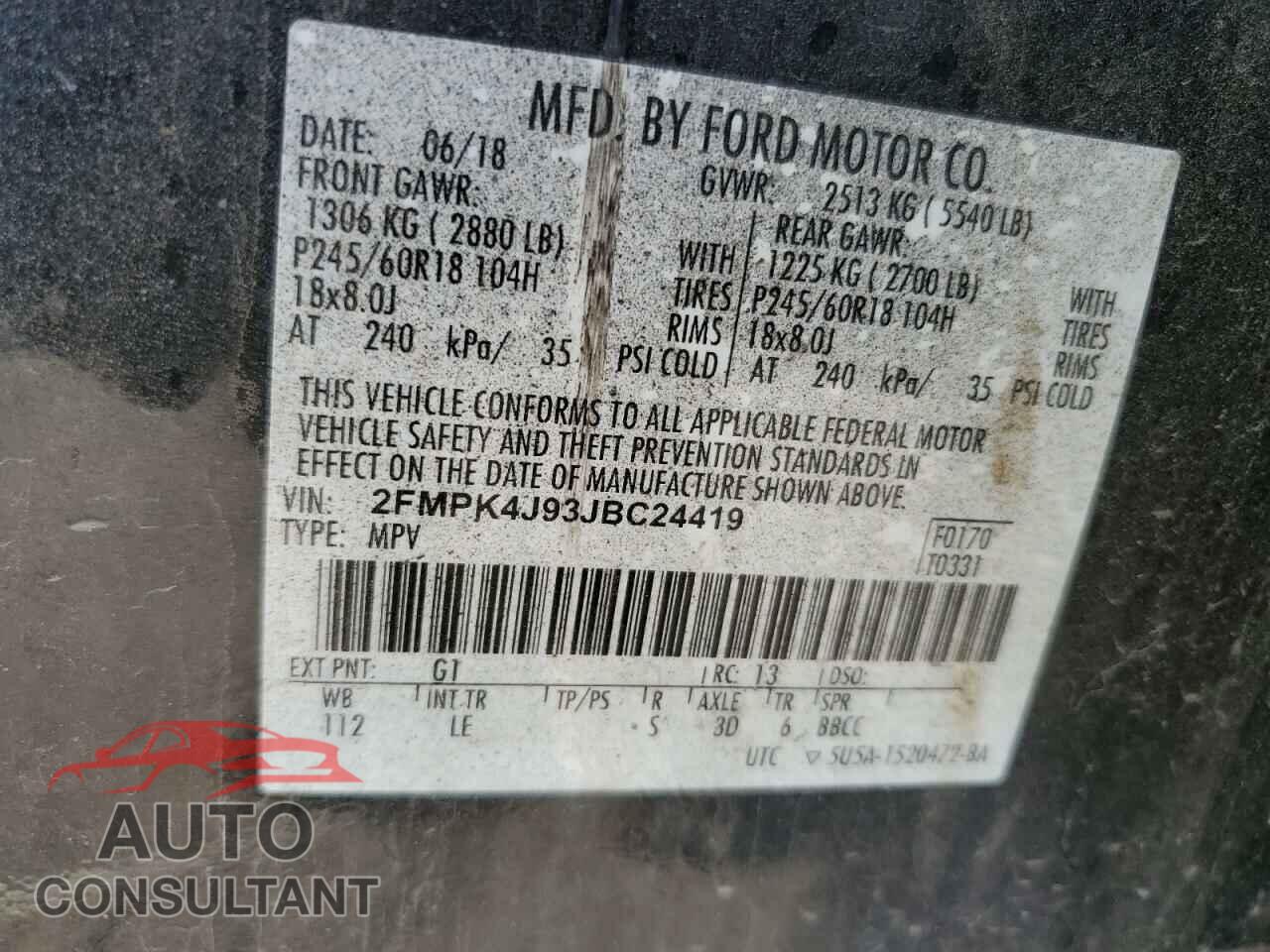 FORD EDGE 2018 - 2FMPK4J93JBC24419