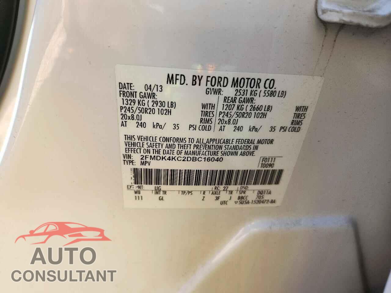 FORD EDGE 2013 - 2FMDK4KC2DBC16040
