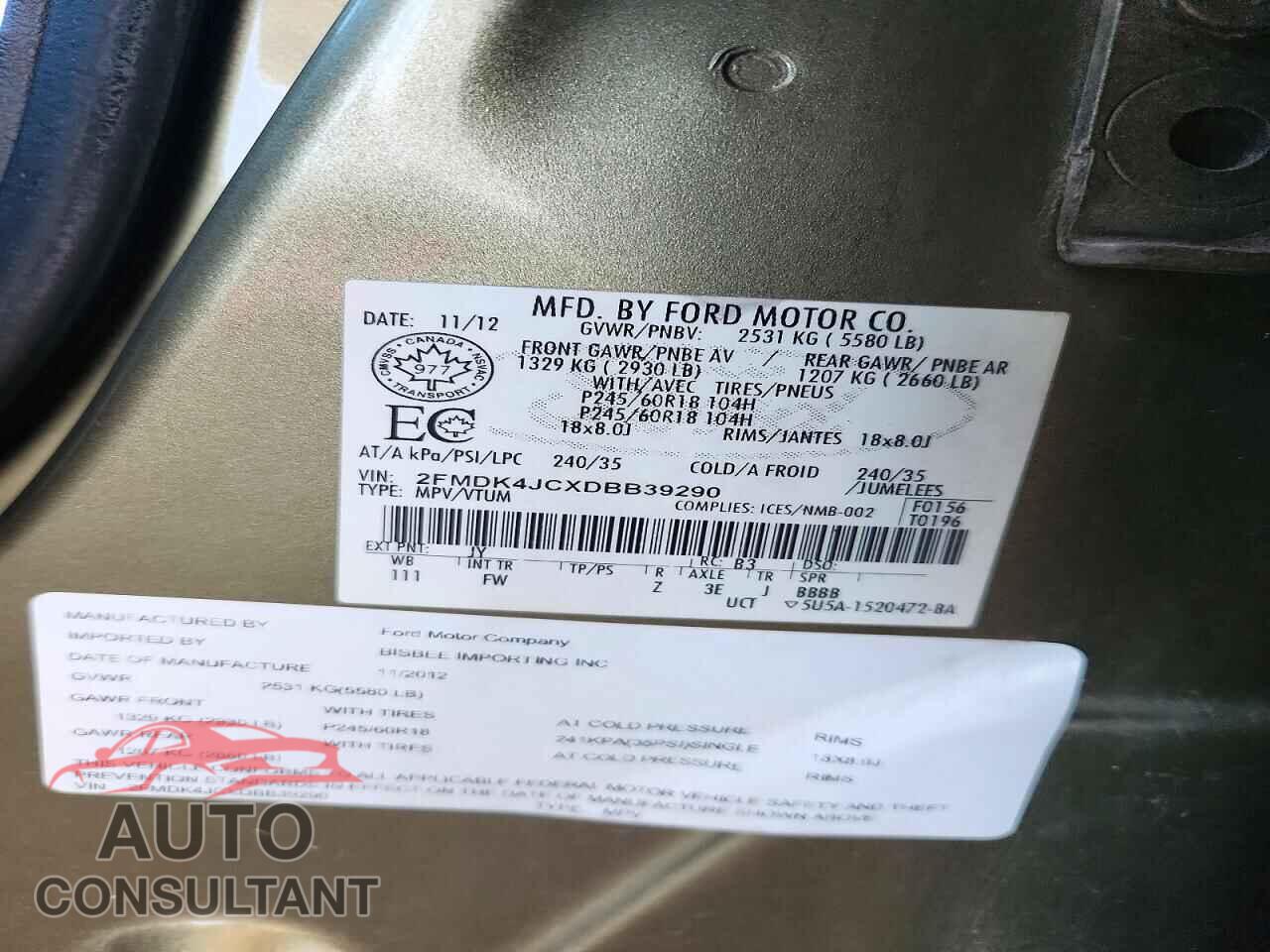 FORD EDGE 2013 - 2FMDK4JCXDBB39290
