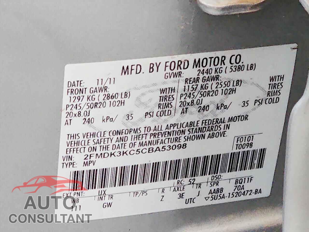 FORD EDGE 2012 - 2FMDK3KC5CBA53098
