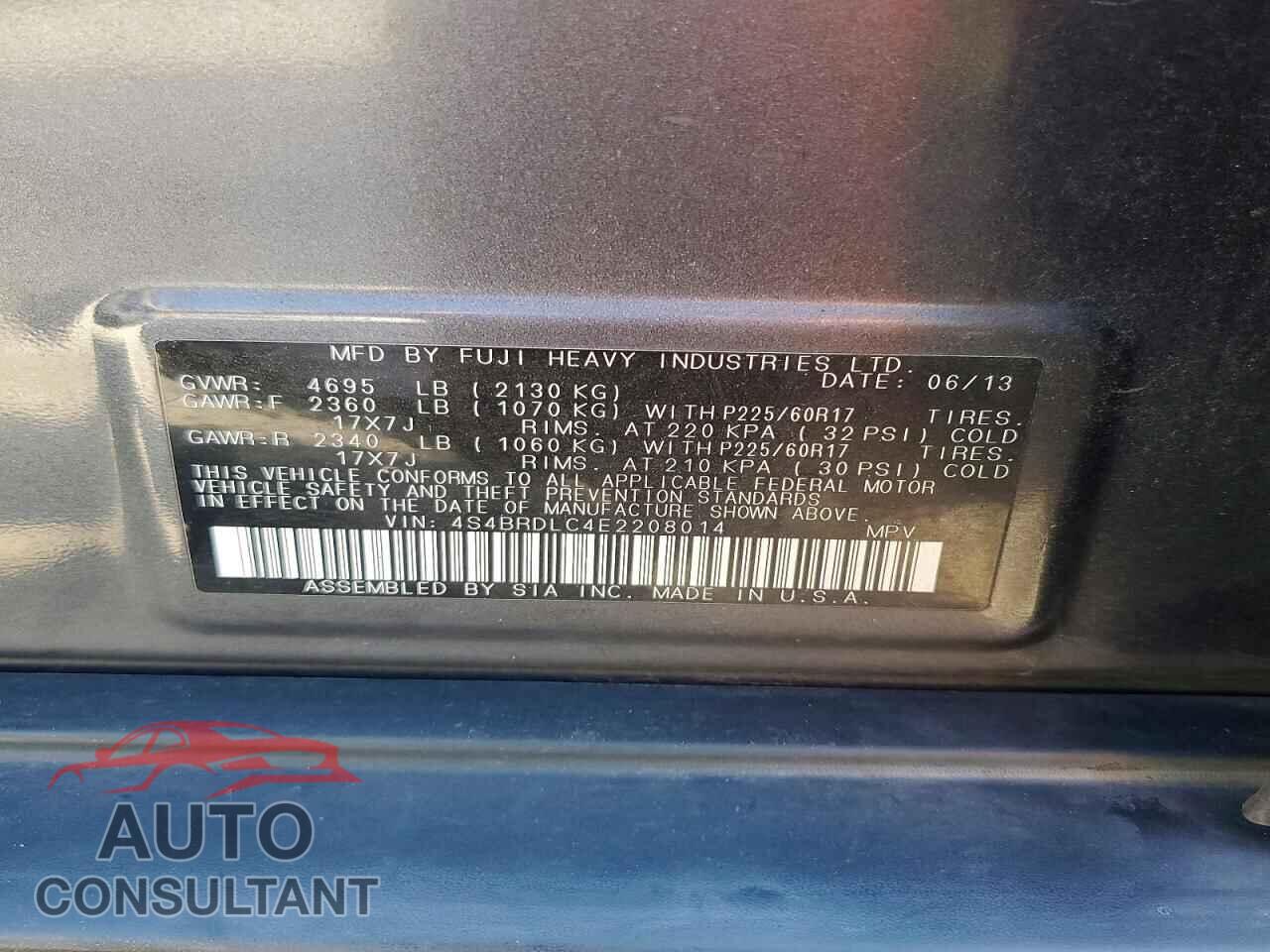 SUBARU OUTBACK 2014 - 4S4BRDLC4E2208014