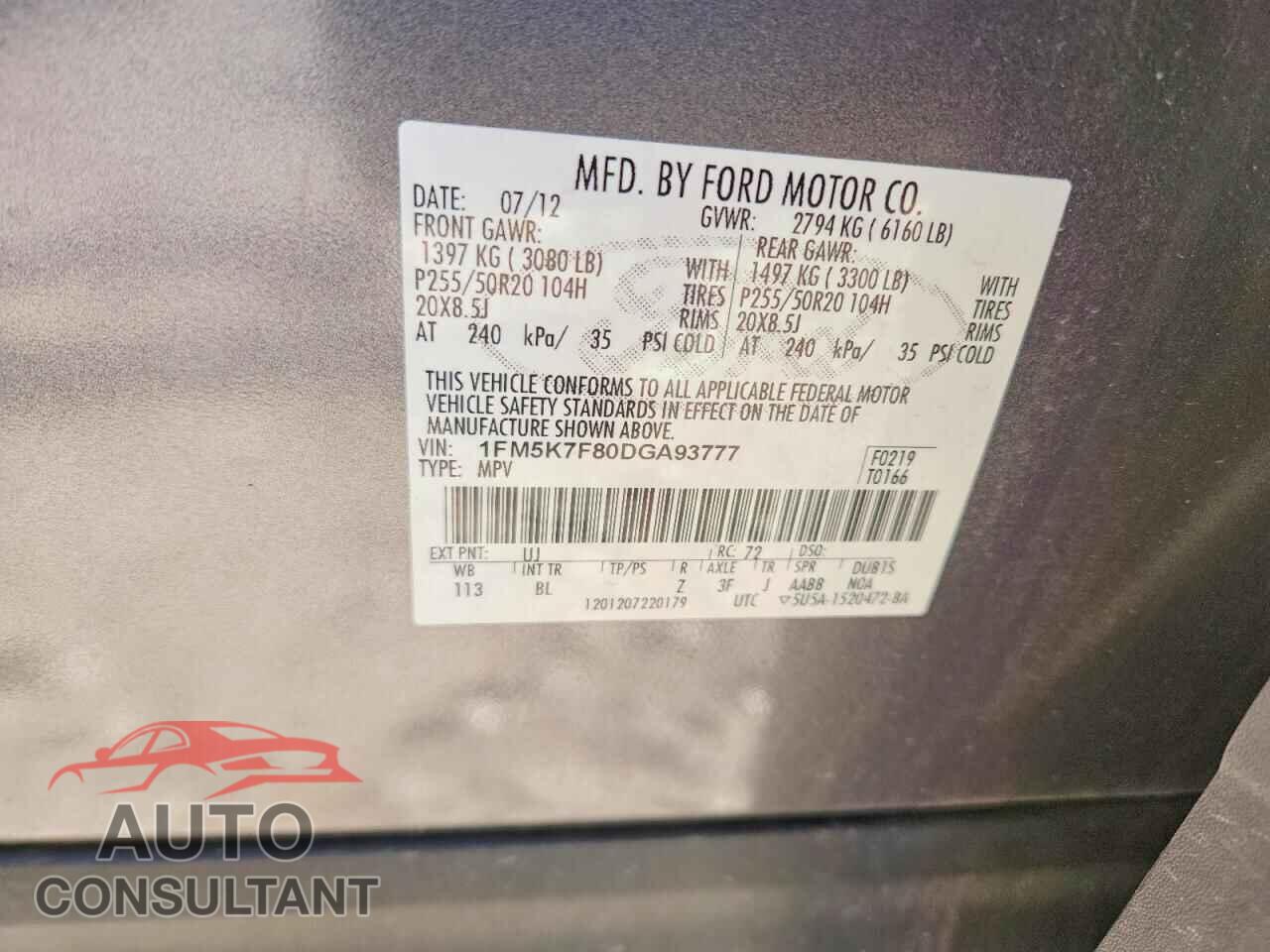 FORD EXPLORER 2013 - 1FM5K7F80DGA93777