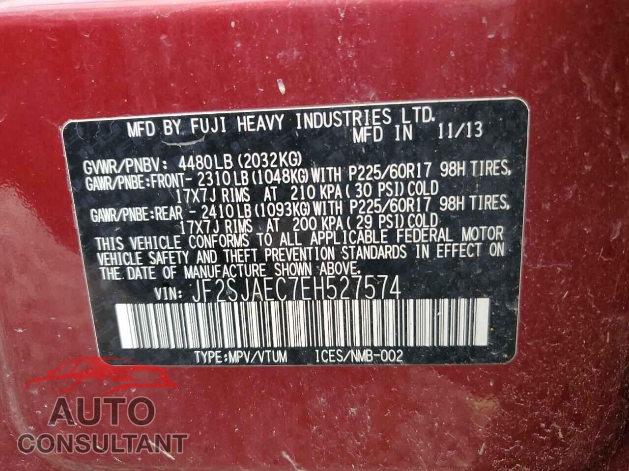 SUBARU FORESTER 2014 - JF2SJAEC7EH527574