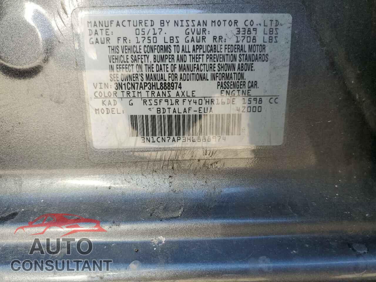 NISSAN VERSA 2017 - 3N1CN7AP3HL888974
