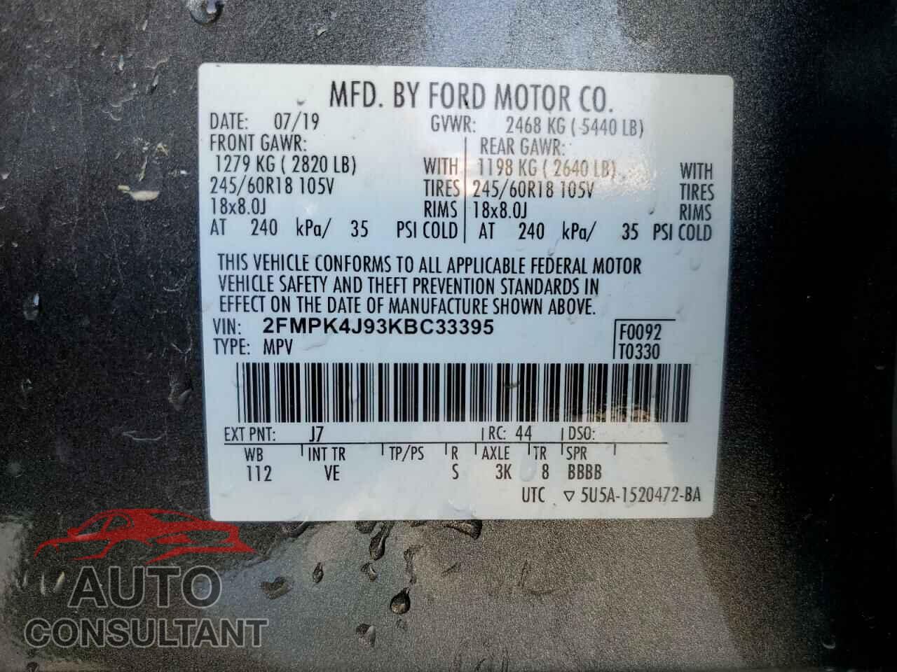 FORD EDGE 2019 - 2FMPK4J93KBC33395