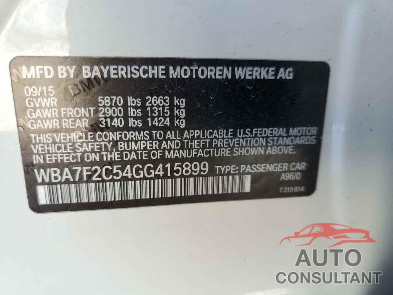 BMW 7 SERIES 2016 - WBA7F2C54GG415899