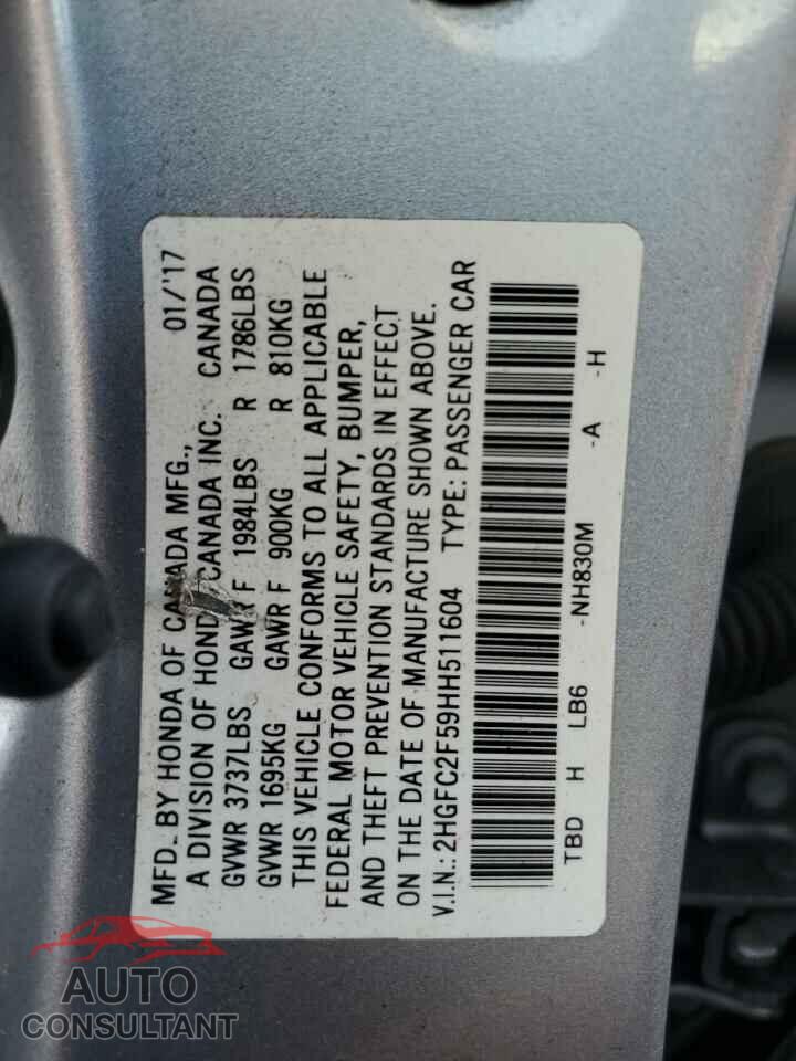 HONDA CIVIC 2017 - 2HGFC2F59HH511604
