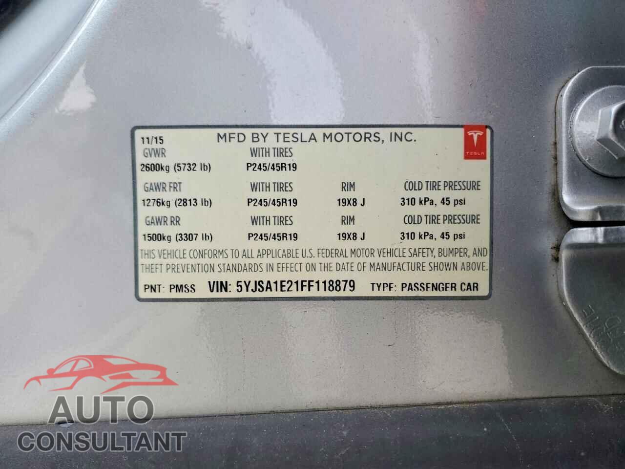 TESLA MODEL S 2015 - 5YJSA1E21FF118879