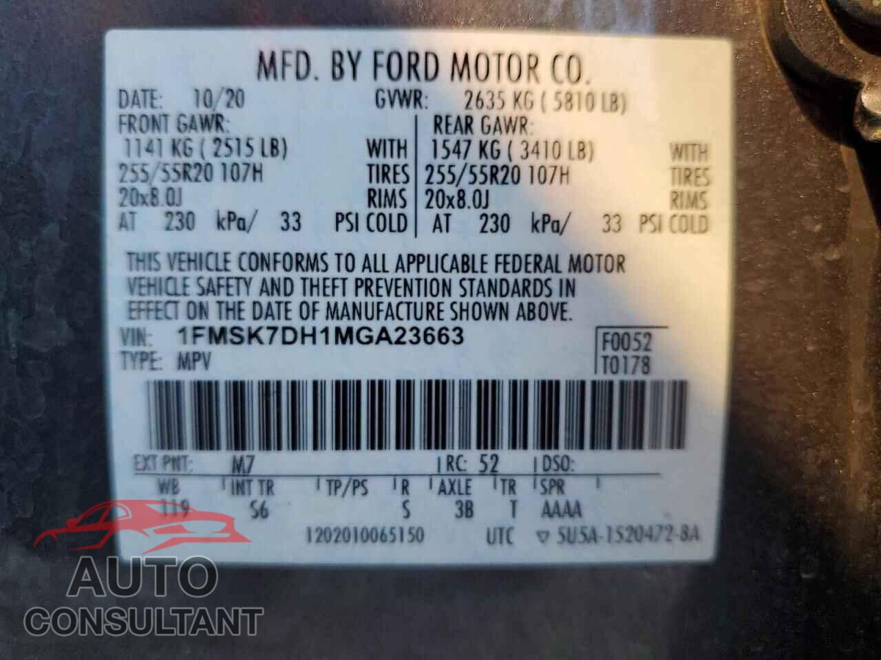 FORD EXPLORER 2021 - 1FMSK7DH1MGA23663