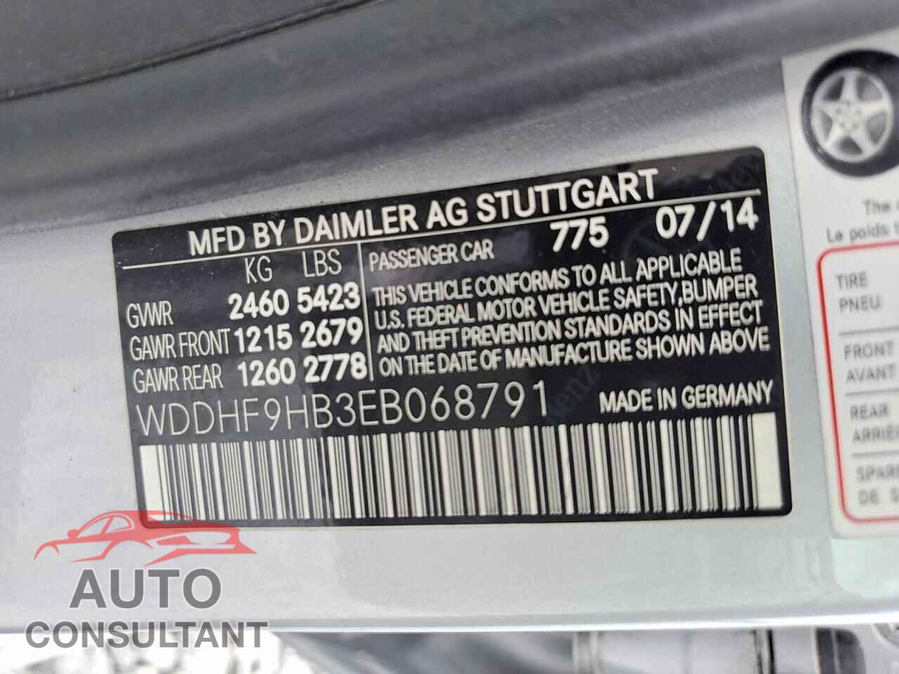 MERCEDES-BENZ E-CLASS 2014 - WDDHF9HB3EB068791